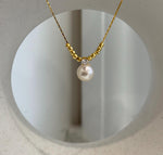 Ivory Akoya pearl necklace with gold-tone beads and S925 sterling silver details.