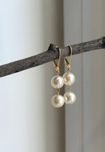 Ivory white Akoya pearl drop earrings with 18K gold-plated S925 sterling silver leverbacks.