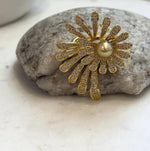 Golden South Sea pearl floral brooch with sparkling accents
