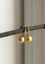 Deep tea gold South Sea pearl earrings with high-heel style S925 sterling silver hooks.
