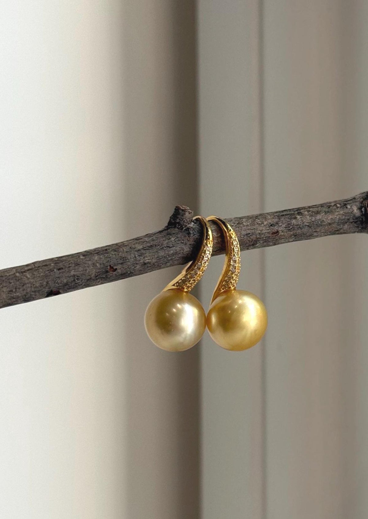 Deep tea gold South Sea pearl earrings with high-heel style S925 sterling silver hooks.