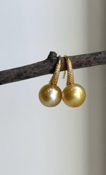 Lustrous South Sea pearls paired with curved S925 sterling silver ear hooks.