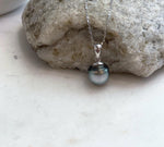 Natural Tahitian pearl pendant with silver sage iridescent overtones