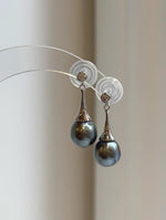 Platinum gray pearl drop earrings with sterling silver hooks