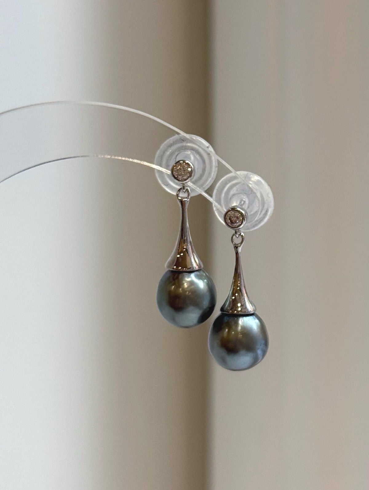 Platinum gray pearl drop earrings with sterling silver hooks