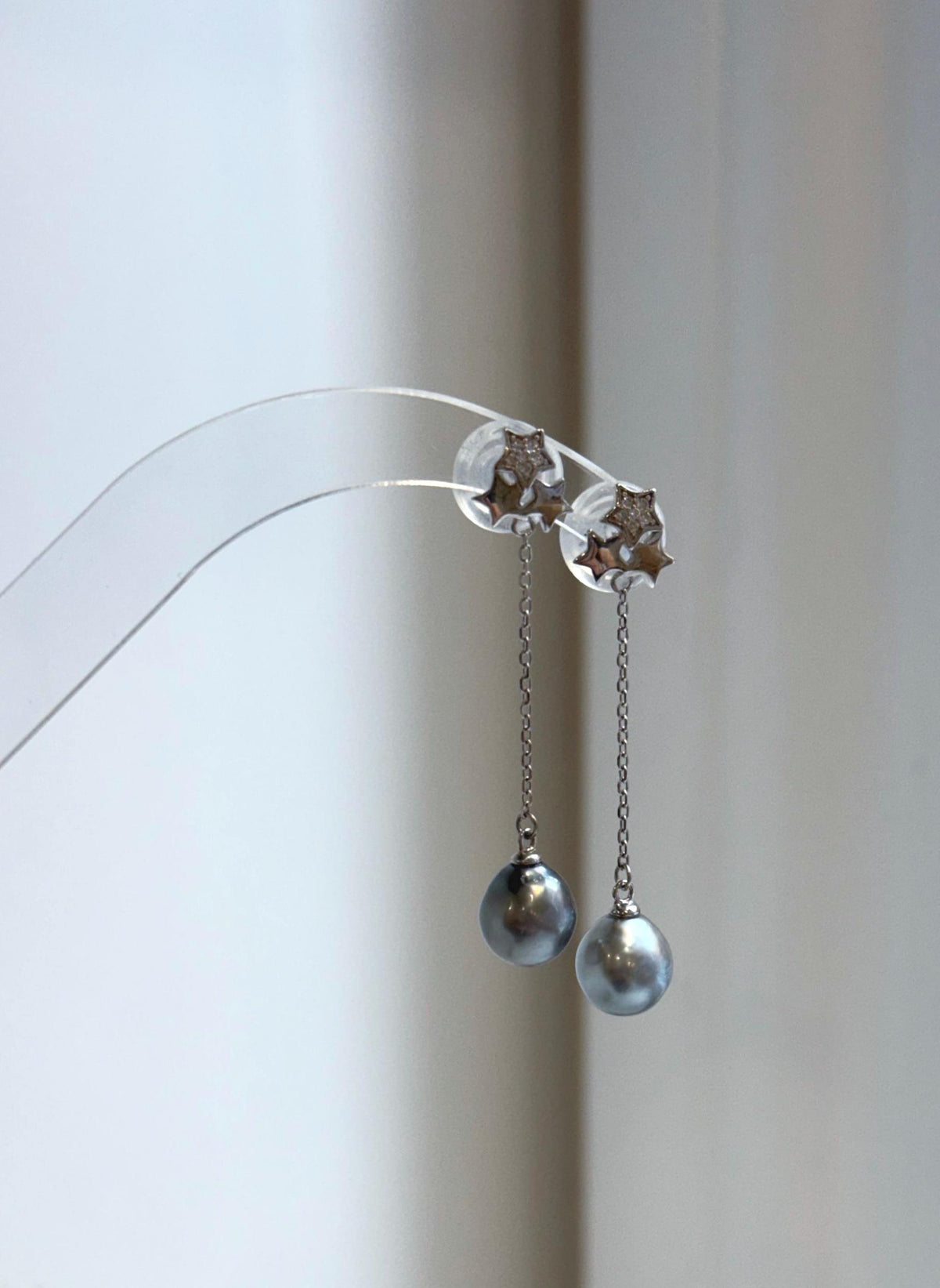 S925 sterling silver star earrings with gray Tahitian pearls