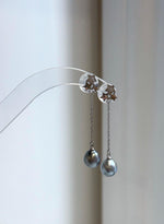 S925 sterling silver star earrings with gray Tahitian pearls