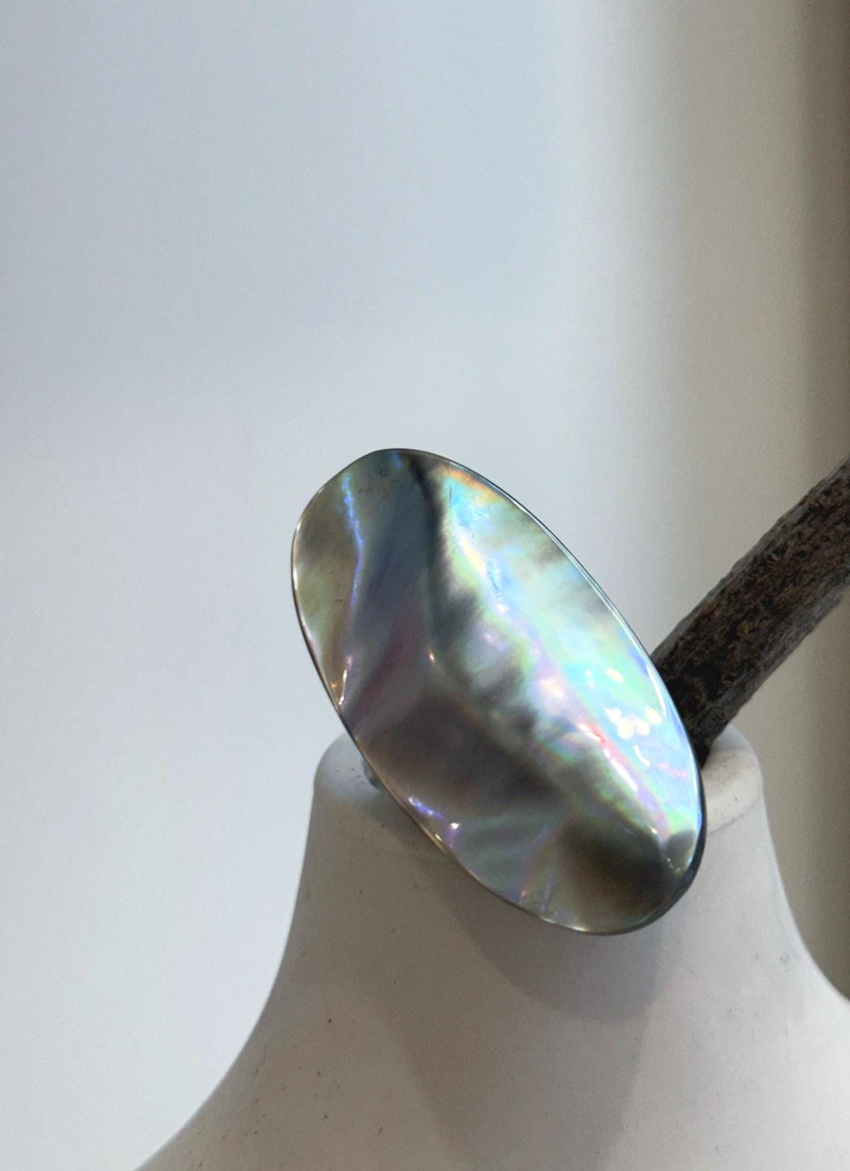 Rainbow iridescent mabe pearl statement ring
