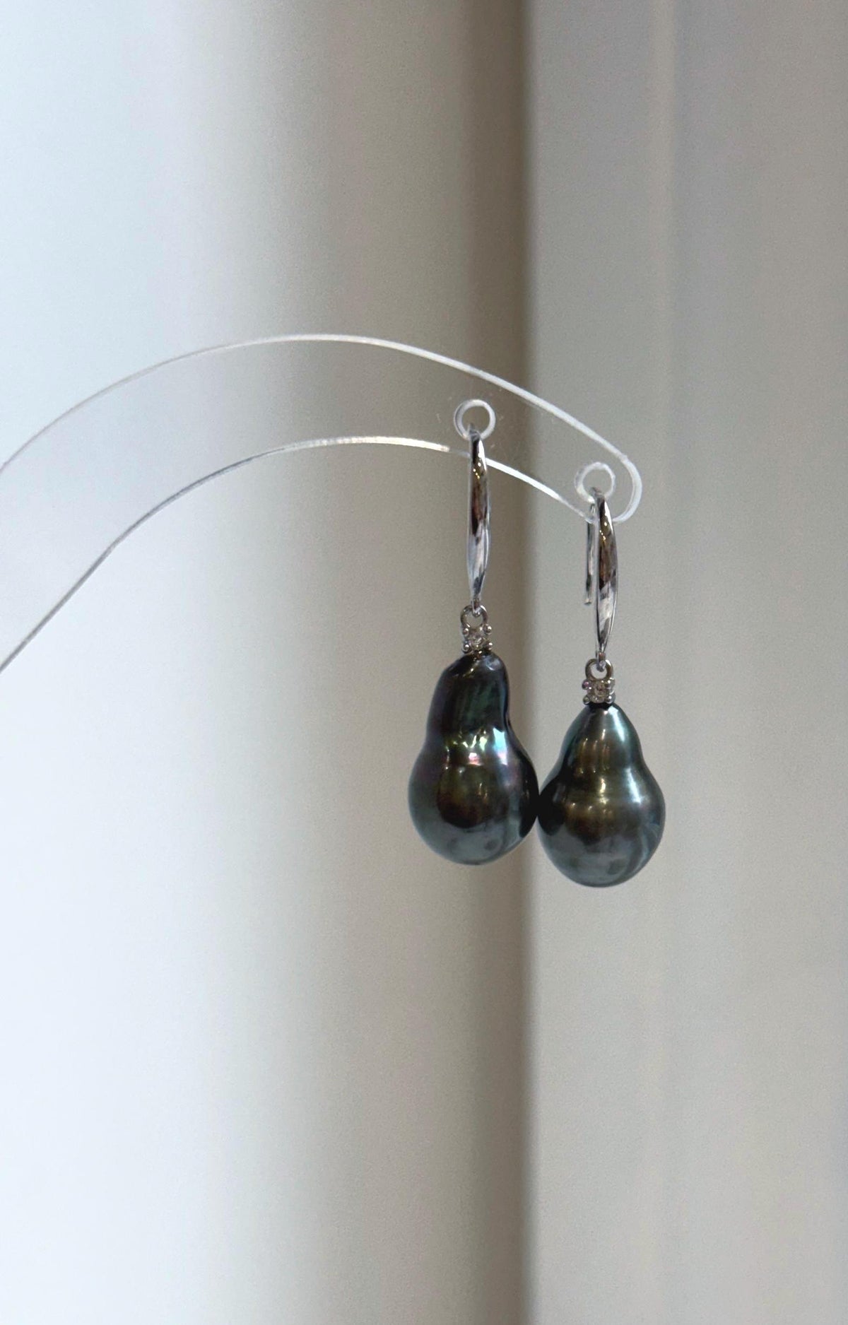 Peacock Tahitian pearl drops in S925 sterling silver