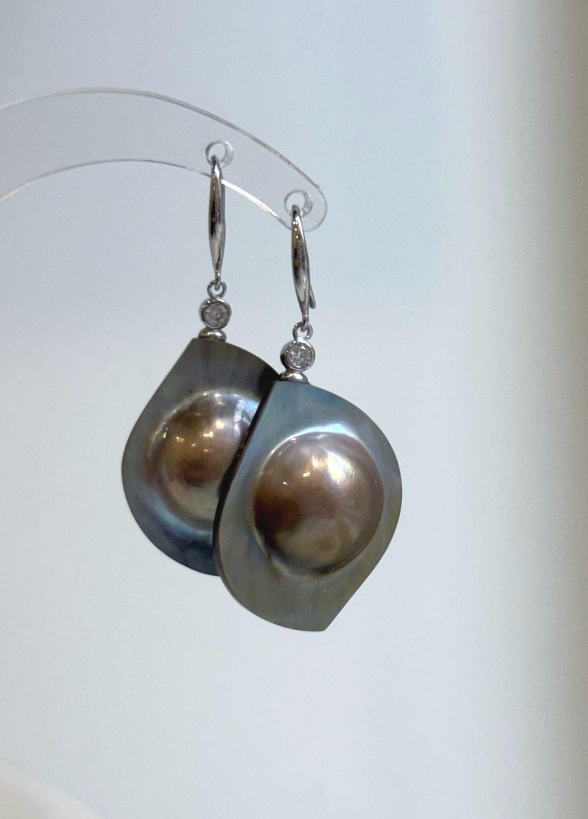 Statement mabe pearl earrings in S925 sterling silver.