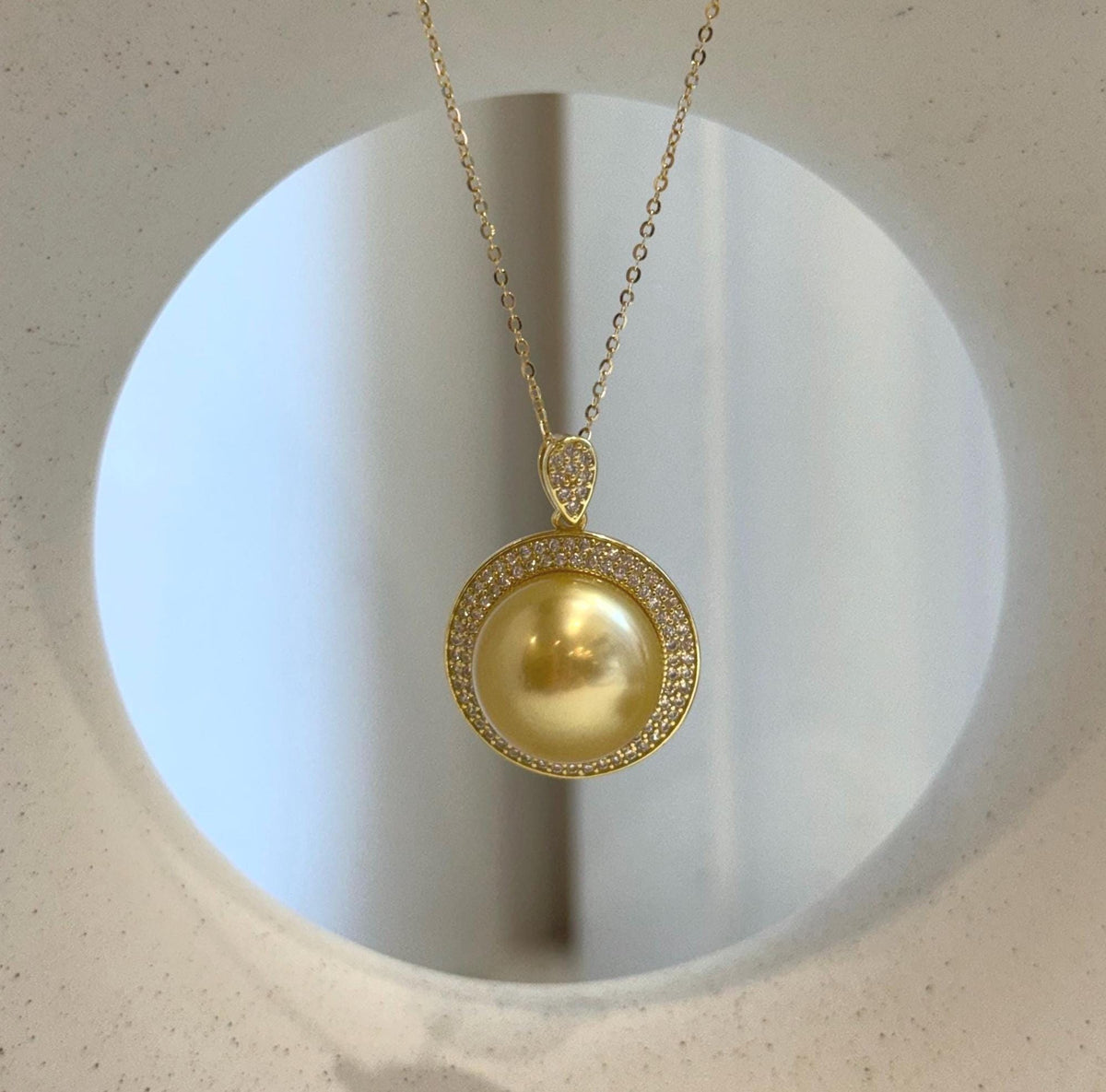 Deep tea gold pearl necklace with an S925 sterling silver pendant