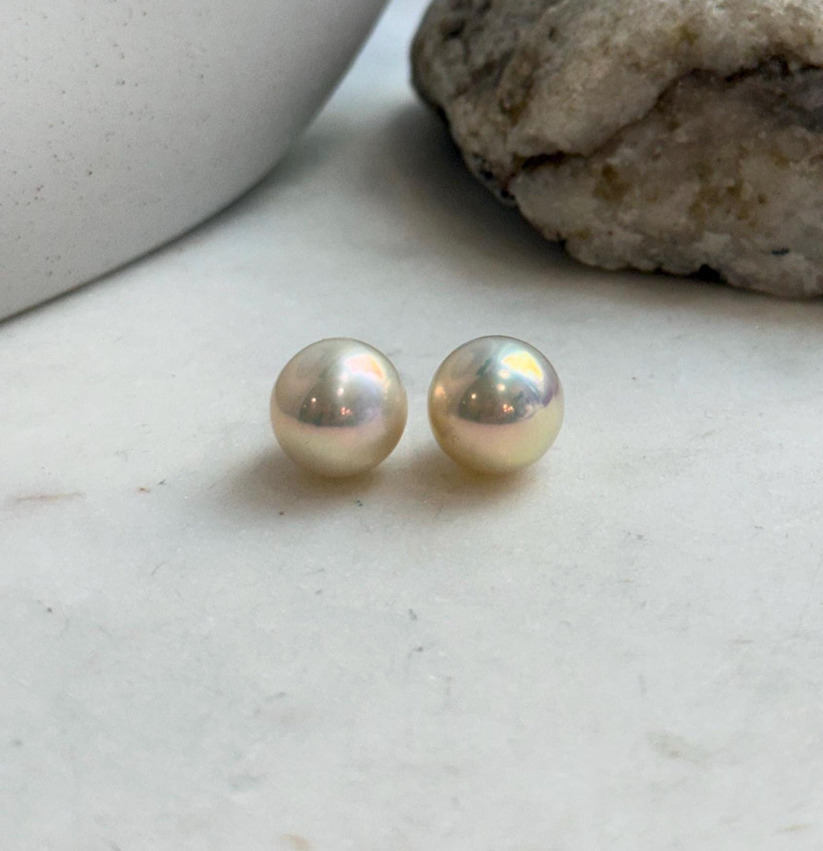 Champagne gold Edison pearl stud earrings in S925 sterling silver