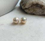Champagne gold freshwater pearls set in sterling silver stud earrings