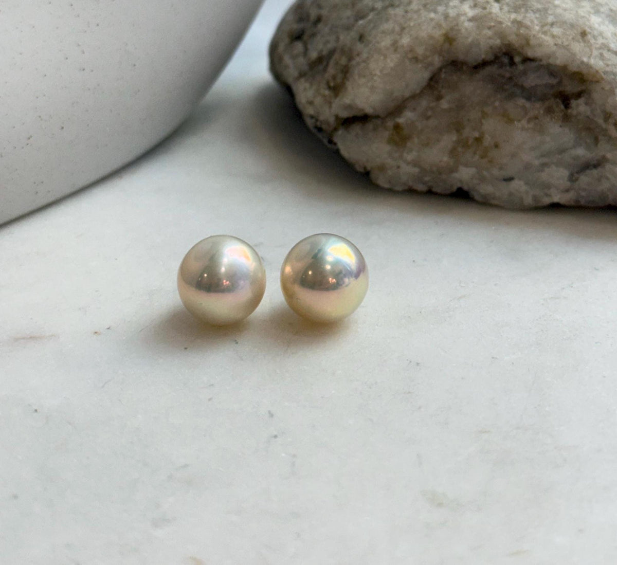 Champagne gold freshwater pearls set in sterling silver stud earrings