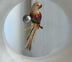Tahitian pearl parrot jewelry designed to be worn as a brooch or pendant.