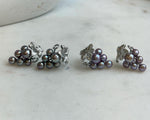 S925 sterling silver grape earrings with shimmering purple and green pearls.