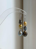 Multicolor ocean pearl drop earrings with S925 sterling silver hooks.