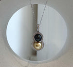 Double pearl gourd pendant with South Sea and Tahitian pearls in S925 sterling silver.