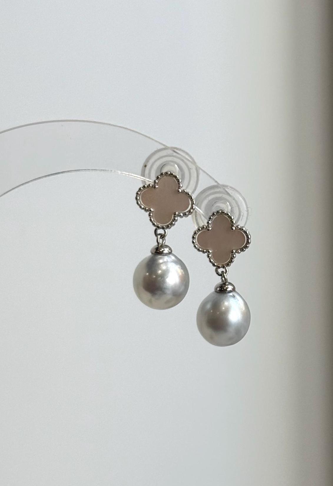Elly’s Australian White Silver South Sea Pearl Drop Earrings | Genuine Saltwater Pearls | Clover S925 Sterling Silver | 2.3cm
