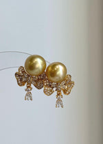 Deep tea golden South Sea pearl studs with S925 sterling silver earring jackets.