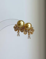 South Sea pearl earrings combining deep golden color with S925 sterling silver.