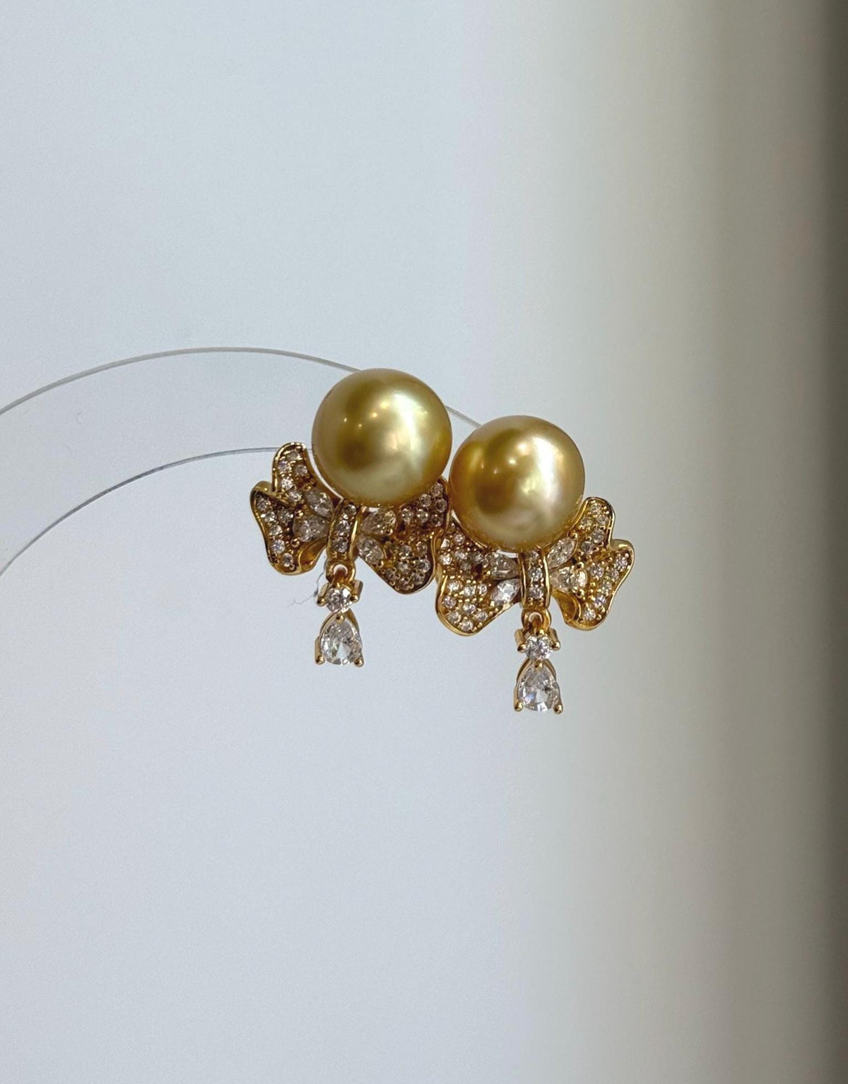 South Sea pearl earrings combining deep golden color with S925 sterling silver.