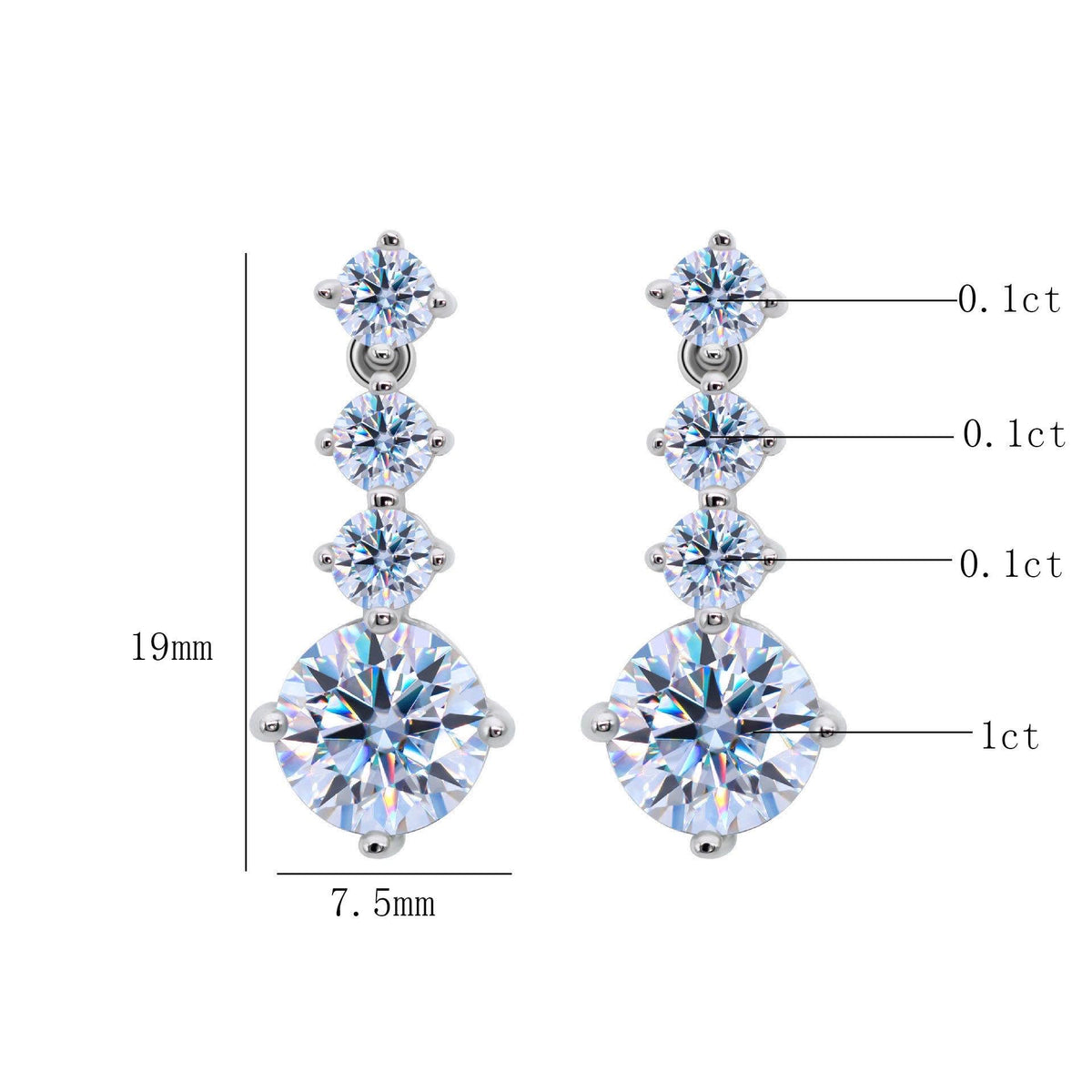 Minimalist sterling silver earrings featuring round moissanite stones with brilliant sparkle.