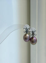 Rose purple lavender Edison pearl earrings with mirror luster and S925 sterling silver settings.