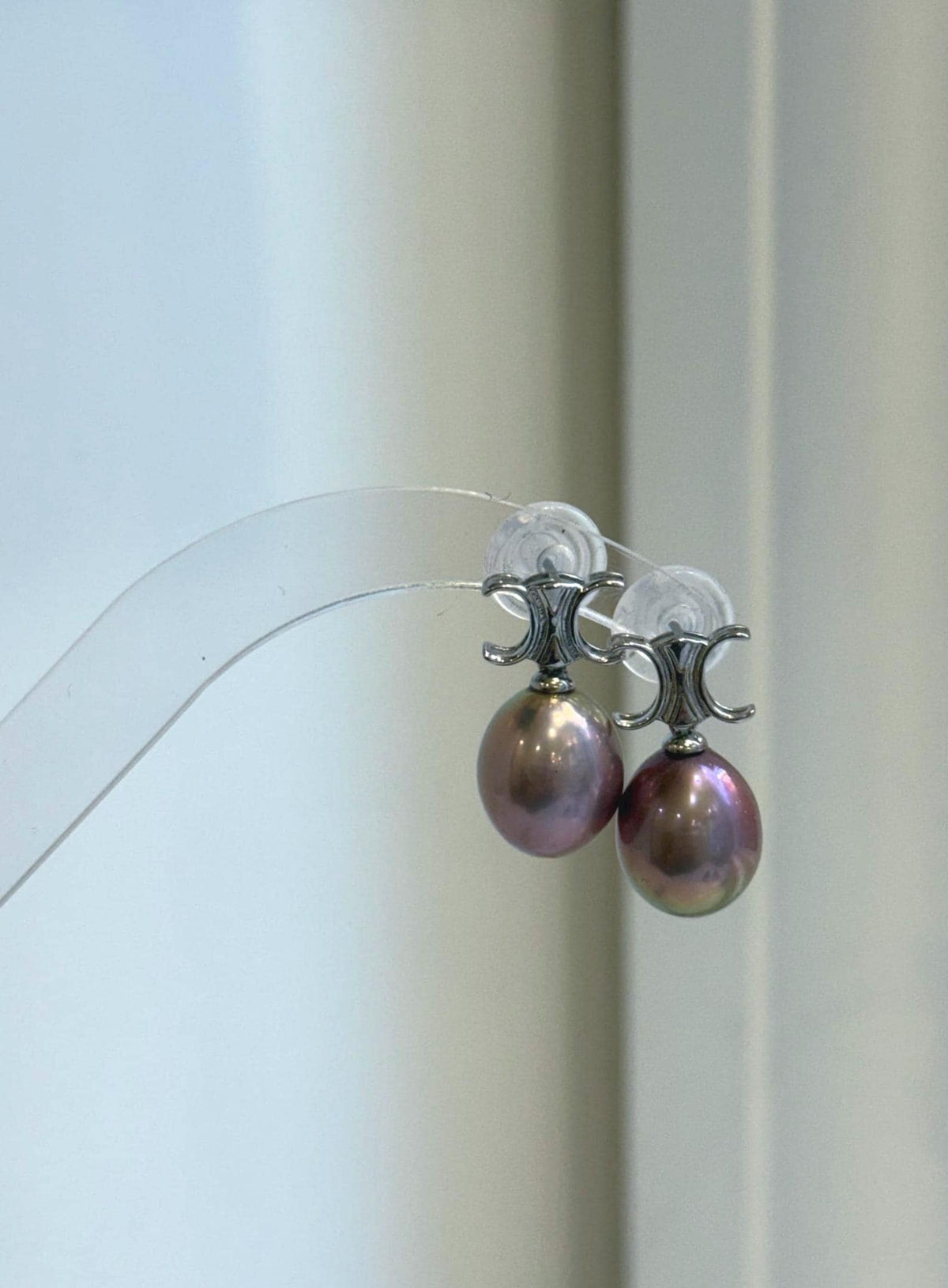 Rose purple lavender Edison pearl earrings with mirror luster and S925 sterling silver settings.