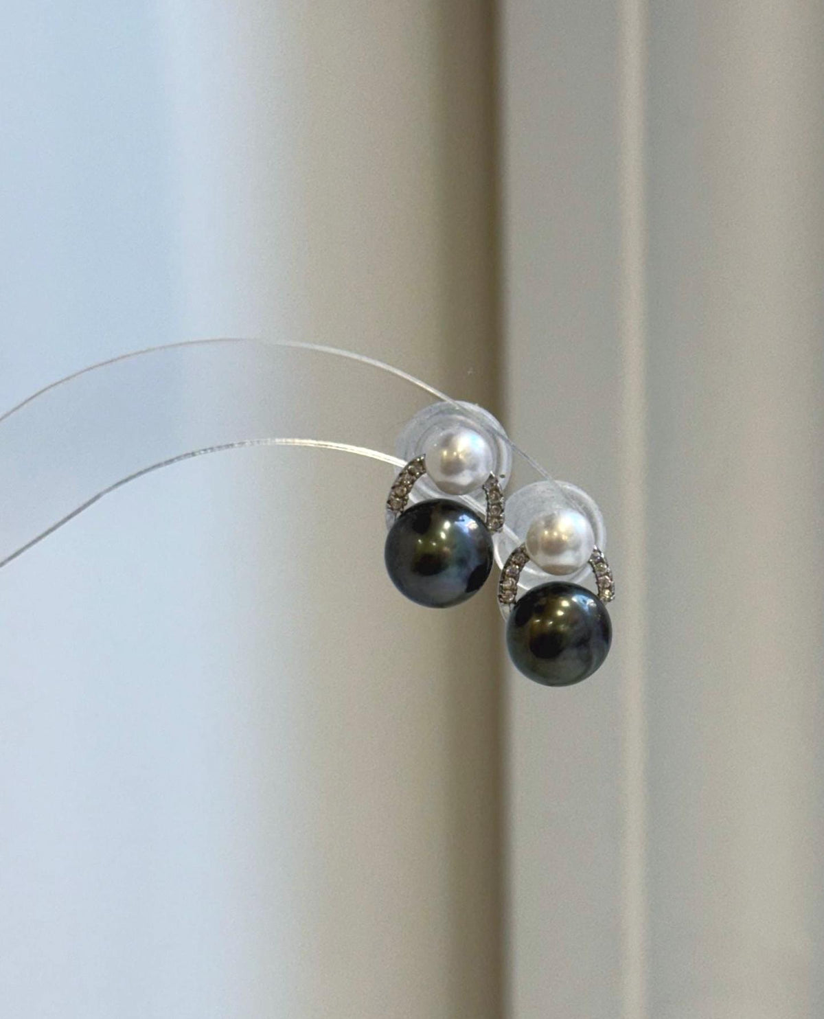 Elly’s Tahitian & White Freshwater Pearl Stud Earrings | Dual Pearl Design | Lustrous Genuine Pearls | S925 Sterling Silver