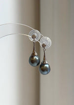 Gray pearl drop earrings with mirror luster