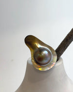 Elly’s 23.1 × 37mm Rainbow Iridescent Gold Mabe Pearl Statement Ring | Genuine Saltwater Pearl | Extreme Luster | S925 Sterling Silver