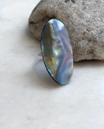 Elly’s 21.1 × 41mm Rainbow Iridescent Mabe Pearl Statement Ring | Genuine Saltwater Pearl | Extreme Luster | Gold-Plated S925 Sterling Silver