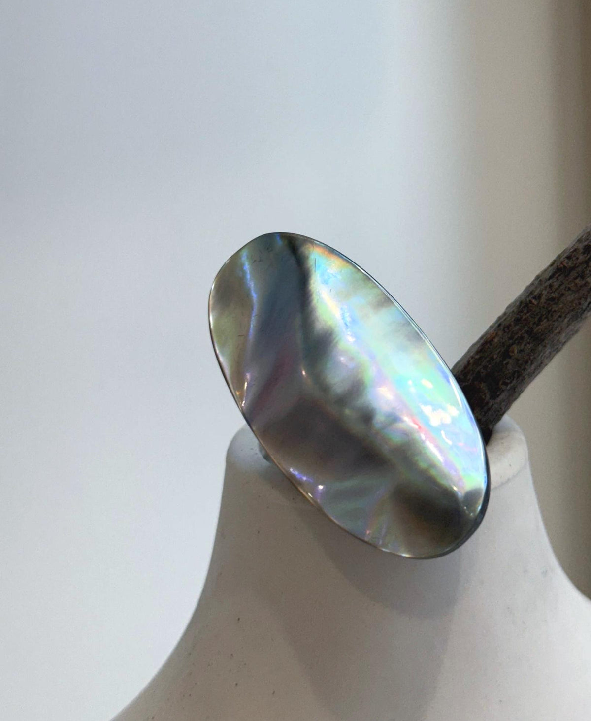 Ocean mabe pearl ring with rainbow overtones
