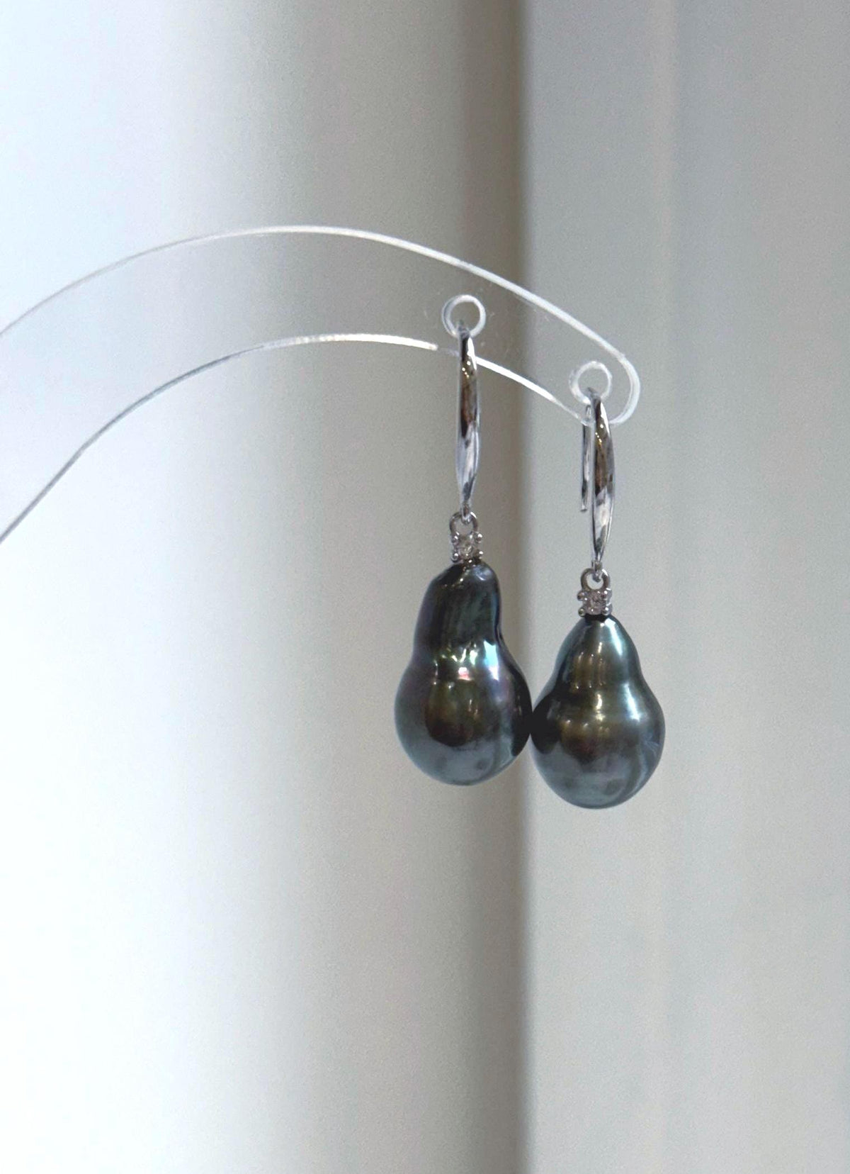 Elly’s 10.3mm Peacock Hunter Green Tahitian Pearl Drop Earrings | Genuine Saltwater Pearls | Mirror Luster | S925 Sterling Silver Hooks | 3.1cm