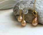 Peach gold pearl pendant necklace and earrings in S925 sterling silver with mirror luster.