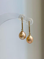 Elly’s 9.4–11mm Peach Gold Pearl Jewelry Set | Pendant Necklace & Earrings | S925 Sterling Silver | Mirror Luster