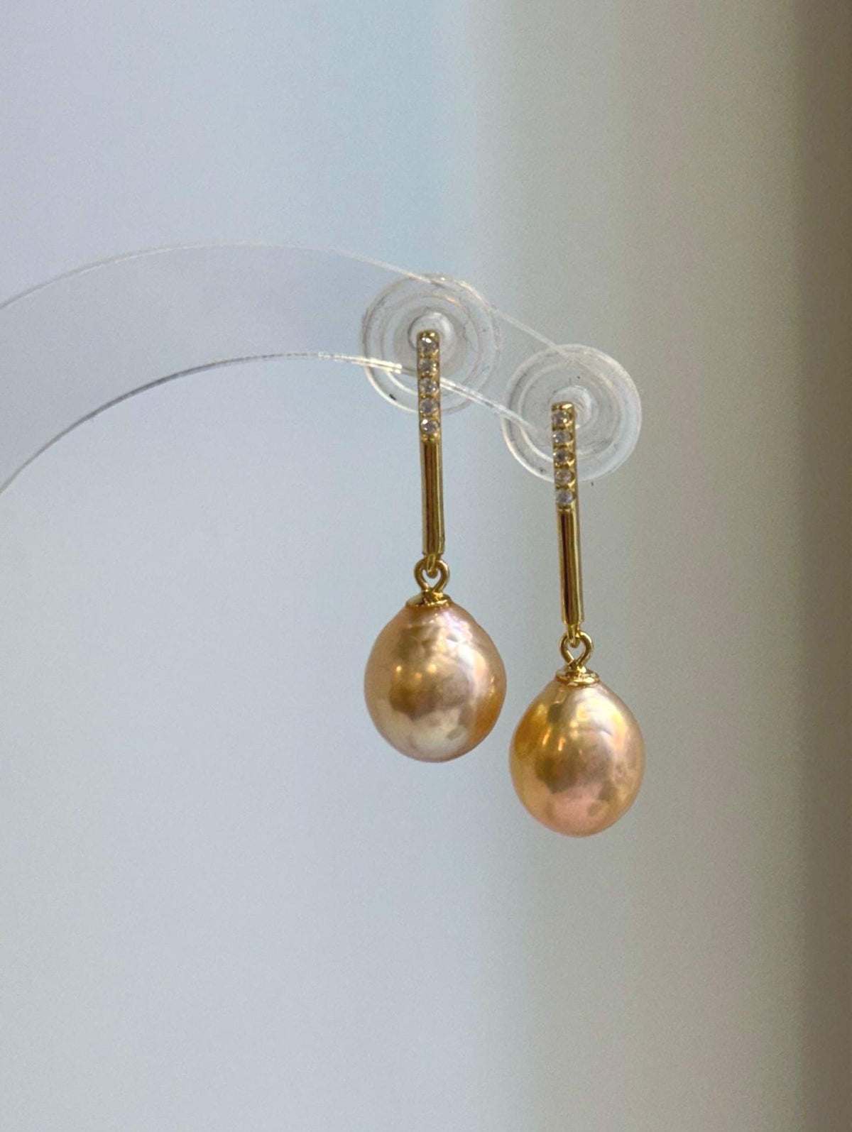 Elly’s 9.4–11mm Peach Gold Pearl Jewelry Set | Pendant Necklace & Earrings | S925 Sterling Silver | Mirror Luster