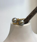 Double taupe Tahitian pearl ring with mirror luster and an adjustable sterling silver band.