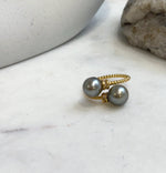 Two genuine saltwater pearls in soft taupe tones set in an S925 sterling silver ring.