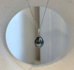 Hunter green and silver Tahitian pearl pendant with crystal-accented S925 sterling silver.