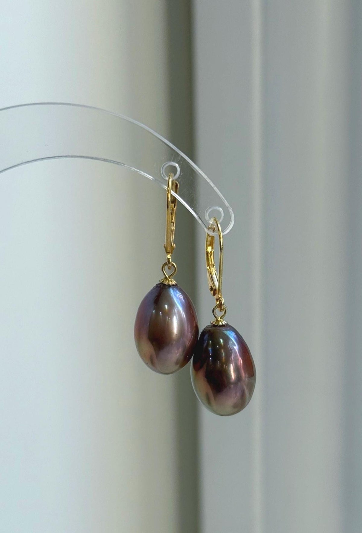 Rose gold Edison pearl leverback earrings in sterling silver