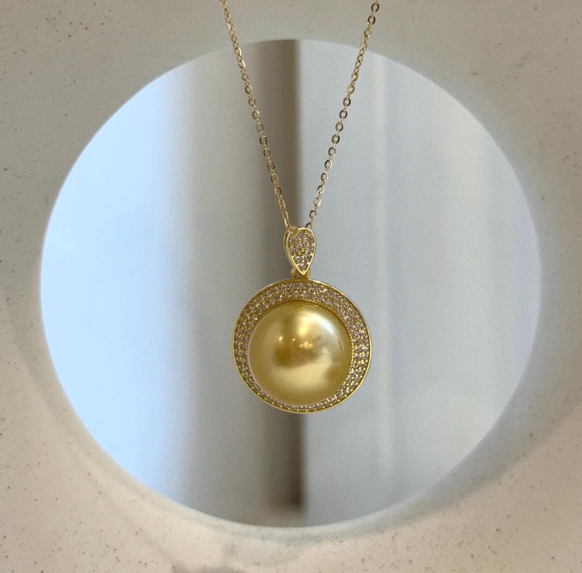 Elly’s deep tea gold South Sea pearl pendant necklace in sterling silver