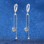 S925 sterling silver hoop earrings with round moissanite and adjustable chain drops