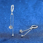 Sterling silver huggie hoops with long moissanite chain drops
