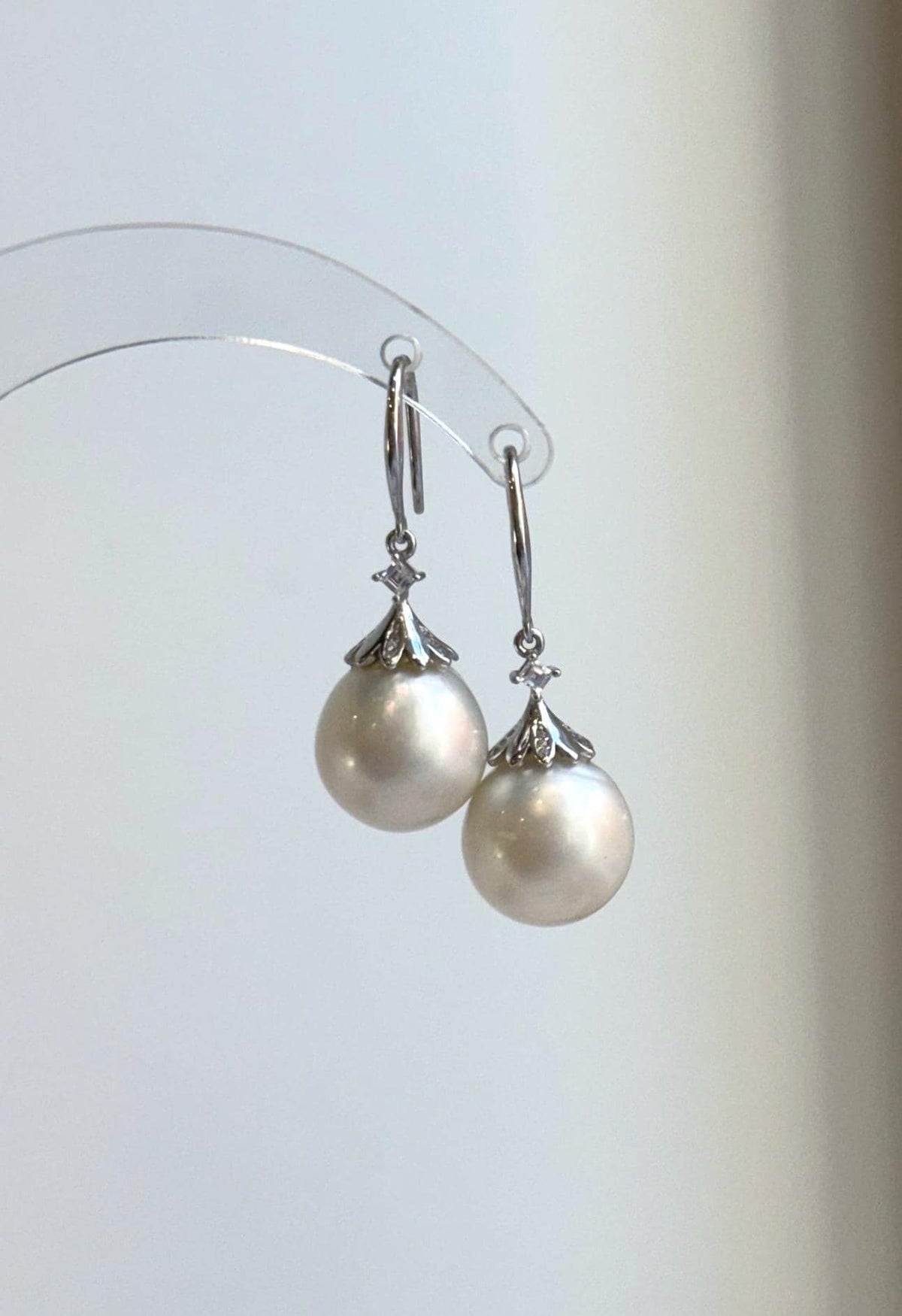 13.3mm Australian white South Sea pearl drop earrings in S925 sterling silver.