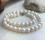 Edison pearl necklace featuring 42 white pearls and S925 sterling silver details.