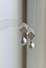 Clover S925 sterling silver earrings with dangling Australian South Sea pearls.