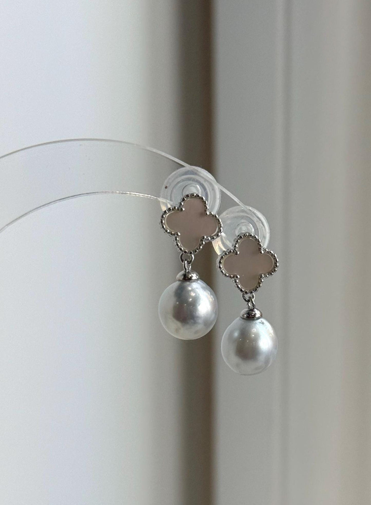 Elly’s Australian White Silver South Sea Pearl Drop Earrings | Genuine Saltwater Pearls | Clover S925 Sterling Silver | 2.3cm