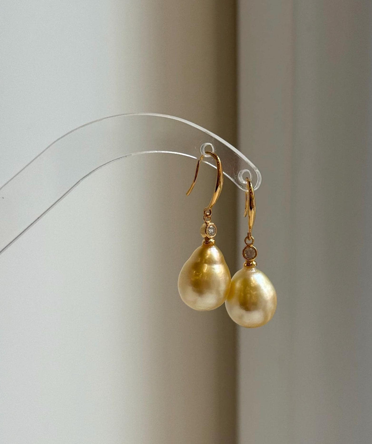 South Sea golden pearl drop earrings measuring 3.3cm long.